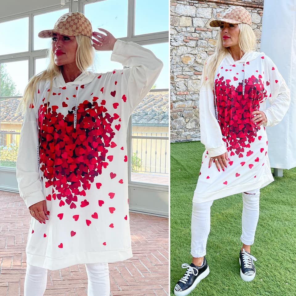 dlouhá mikina s kapucí, srdce