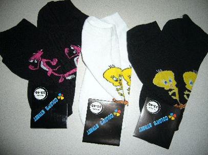 kotníčkové ponožky s obrázkem - 35 - 40 - černá s růžovým panterem